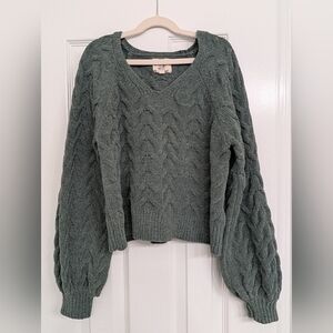 Hippie Rose Muted Sage Green Cable Knit Cropped Sweater Size XS